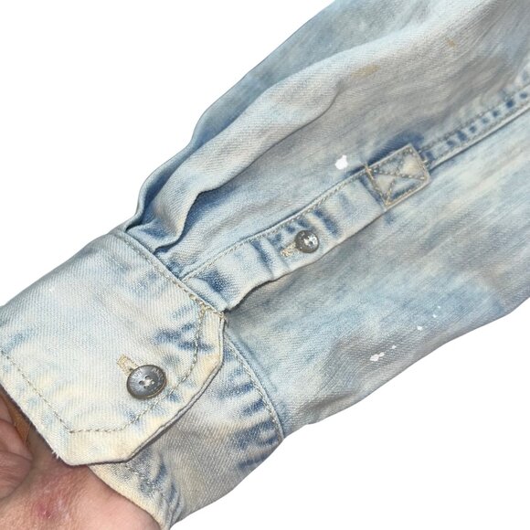 Akoo Distressed Denim Button-Up Shirt With Chest Pockets & Stitch Detail L - Picture 11 of 16